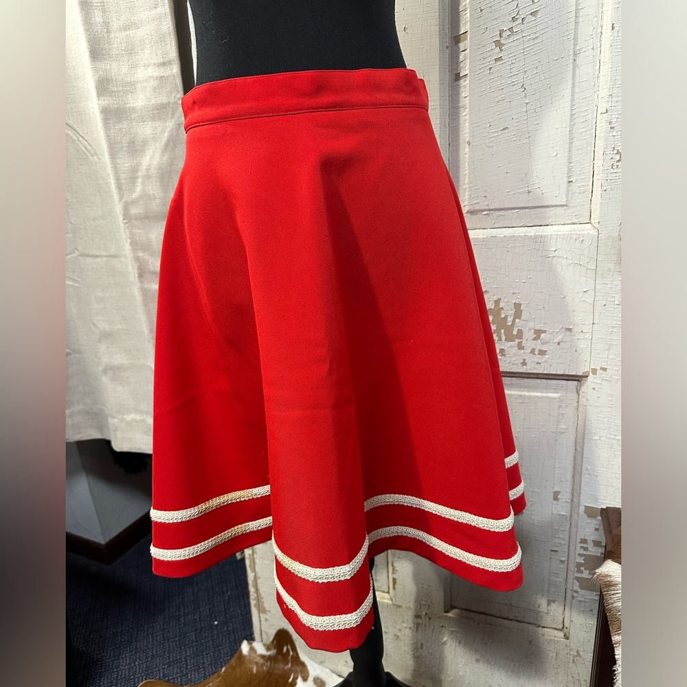 Vintage Red A-Line Skirt with White Trim